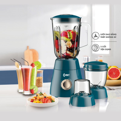 Máy xay sinh tố Comet CM9979 – 3 cối thủy tinh và nhựa cao cấp, công suất 450W – Xay sinh tố, thịt, hạt – Dung tích 1.5L – Hàng chính hãng, bảo hành 1 năm 