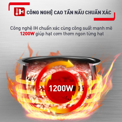 Nồi cơm điện cao tần Tefal RK818A68, Công suất 1200W, Dung tích 1,8 lít, Lòng nồi dạng niêu dày 2 mm với kết cấu là 6 lớp, Hàng chính hãng -  Bảo hành 2 năm