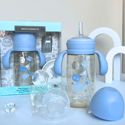 Bình Tập Uống Chuyển Tiếp PPSU  Marcus & Marcus 300ml Cho Bé Từ 6 Tháng – Xanh, Hồng