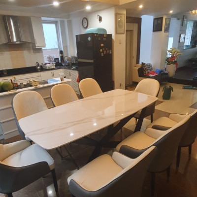 Bàn ăn cao cấp Tundo mặt đá chân sắt W