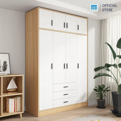 Tủ Quần Áo Màu Trắng Phối Vân Gỗ Sồi Nhiều Ngăn Đa Năng Thương Hiệu SIB Decor TA11