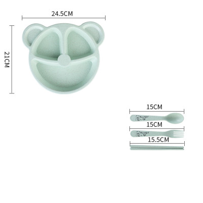 Khay Ăn Dặm cho bé Hình Gấu 3 ngăn tặng kèm bộ muỗng nĩa đũa chất liệu an toàn -Henrysa