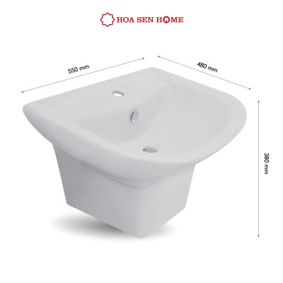 Lavabo treo tường TUSLO COCL002 liền thân, thiết kế hiện đại với sứ trắng cao cấp, chống ố vàng, tiện lợi, có lỗ xả tràn - Hàng chính hãng
