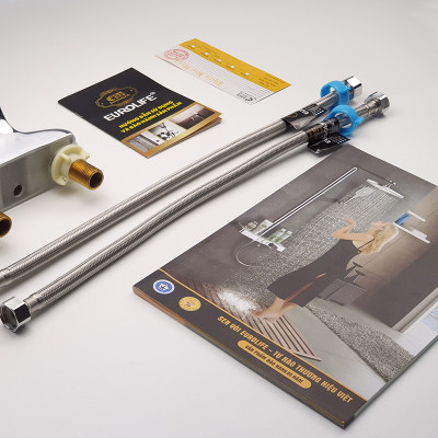 Vòi Lavabo nóng lạnh 2 chân Đồng mạ Chrome Eurolife EL-AZA03-1 (Trắng bạc)