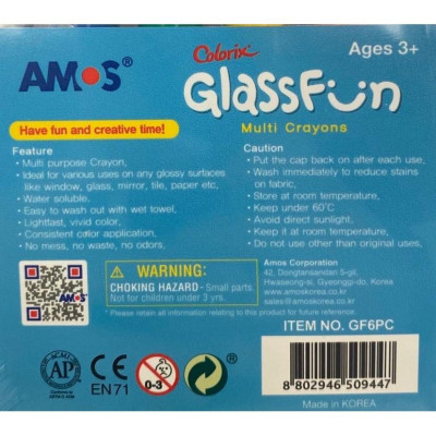 Bút vẽ trang trí lên kính nhập khẩu Hàn Quốc AMOS GlassFun Multi Crayons 6 màu GF6PC