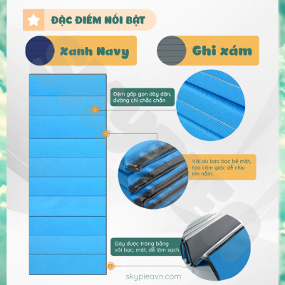 Đệm Gấp Văn Phòng - Tặng Kèm Gối Hơi - Chất Liệu Bông Ngọc Trai Dài 190x70 Cm, Dày 1 Cm - Đệmệm Gấp Ngủ Trưa Văn Phòng Siêu Nhỏ Gọn - Foldable Sleeping Office Mattress