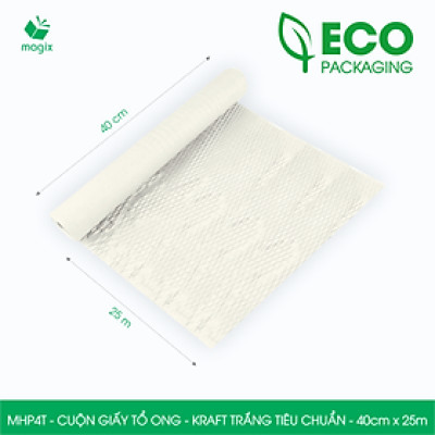 MHP4T - 40cm x 25m - Cuộn giấy tổ ong gói quà, gói hàng chống sốc - Kraft trắng kem Tiêu Chuẩn