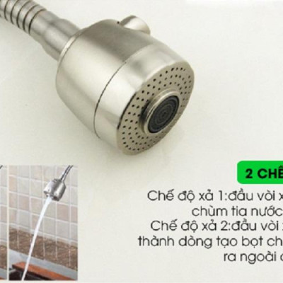 Vòi nước rửa chén bát Inox 304 Cắm Tường Cần mềm - Bát sen 1 Đường Nước (bảo hành 12 tháng)