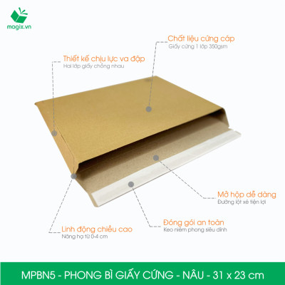 MPBN5 - 31x23 cm - Combo 100 phong bì giấy cứng đóng hàng màu nâu thay thế túi gói hàng