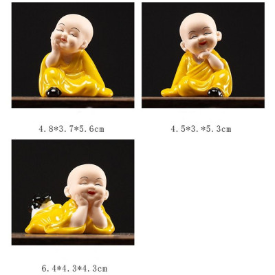Bộ Tượng Chú Tiểu Hoan Hỉ Vô Ưu Áo Vàng Gốm cao cấp_ Hàng chính hãng