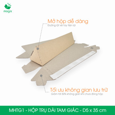 MHTG1 - D5x35 cm - 20 Hộp trụ dài tam giác thay thế ống giấy - Hộp carton đóng gói hàng