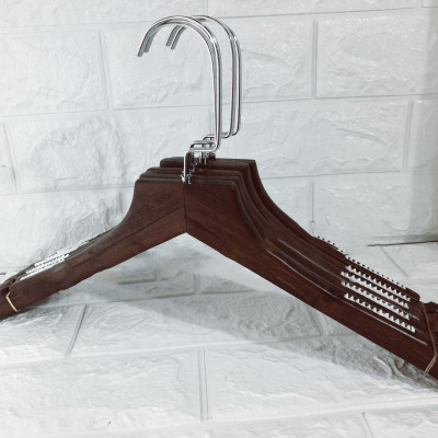 10 Móc Gỗ Nâu Treo Quần Áo Có Vai Đệm 38cm