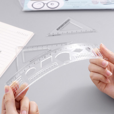 Bộ bốn cây thước kẻ, thước đo độ, eke dành cho học sinh