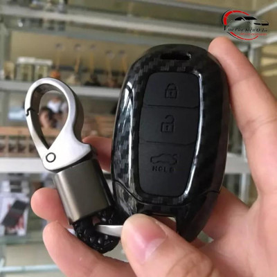 Ốp vỏ chìa khóa cao cấp dành cho xe Hyundai Kona, accent, santafe 2019 Vân CacBon Cao Cấp