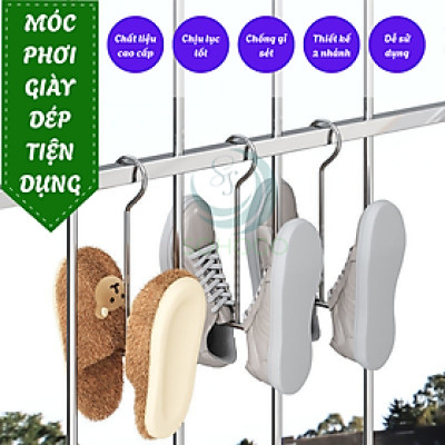 Bộ 2 Móc Treo Giày Đôi Inox Đa Năng- Móc Phơi Giày Thông Minh Chống Gỉ -	Móc Sắt Treo Dép – Giày – Chai Đa Dụng
