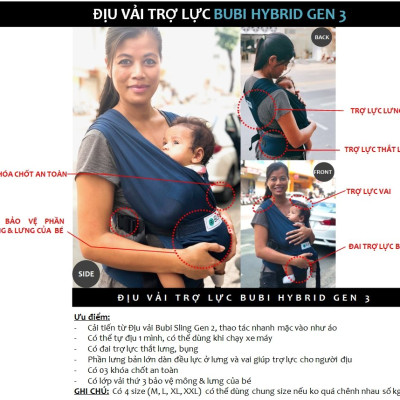 Địu vải BUBI Gen 3 - LƯỚI THOÁNG KHÍ - XANH NAUY