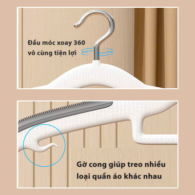 Set 10 móc treo quần áo chống trượt xoay 360, móc áo nhựa dẻo ABS chịu lực tốt
