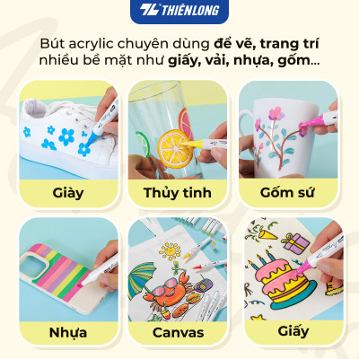 Bút sơn/ Bút lông 12/24/36 màu - Acrylic Markers 2 đầu ngòi ThiênLong Colokit - Màu sắc tươi sáng Trang trí đa chất liệu