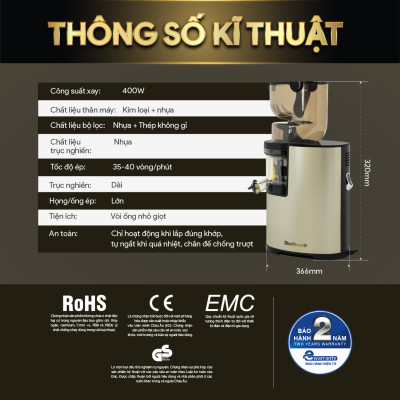 [Trả Góp 0%] Máy Ép Chậm BlueStone SJB-6578 - 250W - Tốc độ ép 45 - 55 vòng/phút - Bảo hành 2 năm - Hàng chính hãng