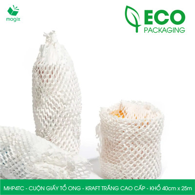 MHP4TC - 40cm x 25m - Cuộn giấy tổ ong chống sốc - Kraft trắng Cao Cấp - Giấy gói hàng, gói quà
