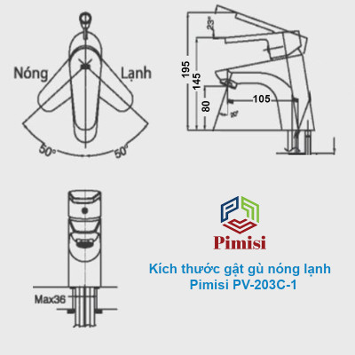 Vòi Lavabo Nóng Lạnh Pimisi PV-203C-1 Đồng Thau Mạ Xi Sáng Bóng, Dùng Cho Chậu Rửa Mặt 1 Lỗ Ở Phòng Tắm - Điều Chỉnh Nước Bằng Gật Gù Gắn Trên Bồn Chậu Rửa Treo Tường Hay Chậu Mặt Bàn Đá, Với Đầy Đủ Phụ Kiện Xi Phông Và Dây Cấp Nước | Hàng Chính Hãng