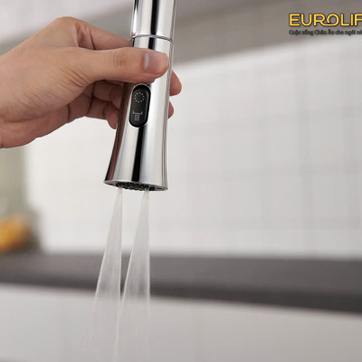 Vòi rửa chén nóng lạnh dây kéo, 4 chức năng sử dụng Eurolife EL-IK (3 màu)