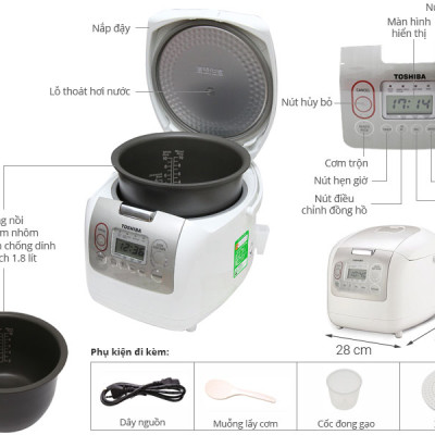 Nồi cơm điện TOSHIBA RC-18NMF-WT Thái Lan Hàng nhập khẩu