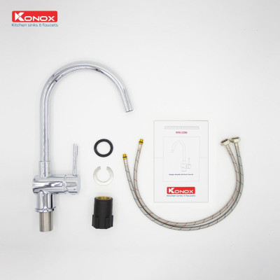 Vòi rửa bát nóng lạnh xoay 360 KONOX KN1206 hợp kim đồng 61% tiêu chuẩn Châu Âu CW617N, bề mặt xử lý công nghệ PVD Chrome 5 lớp