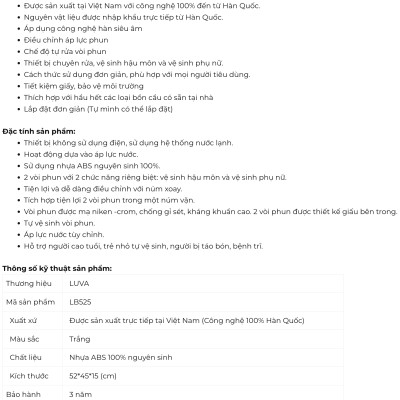 Nắp Bồn Cầu Thông Minh LUVA LB525 Xuất Hàn Quốc, BH 3 năm Đổi Lỗi 100 Ngày, Công Nghệ Hàn Siêu Âm