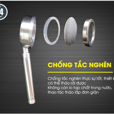 Vòi sen tăng áp Kosko không dùng điện, nhôm nguyên khối, công nghệ tia nước nano mềm dịu làn da