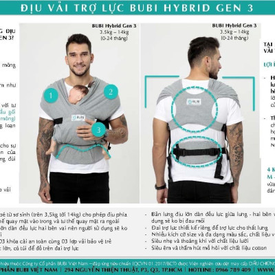 Địu vải BUBI Gen 3 - LƯỚI THOÁNG KHÍ -VÀNG CHANH