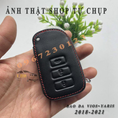 Bao Da Ốp Móc Chìa Khóa TOYOTA VIOS - YARIS 2019-2020 2 Nút Có Chìa Cam Kết Da Thật Bền Bỉ, Có LOGO Kim Loại