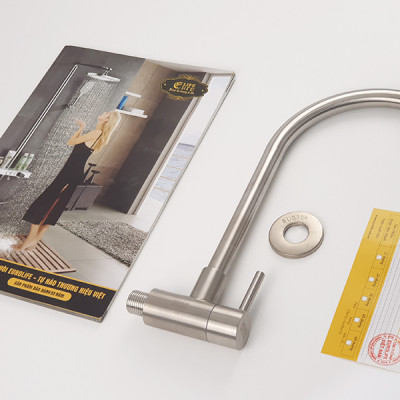 Vòi rửa chén lạnh âm tường Inox SUS 304 Eurolife EL-RC08 (Trắng vàng)