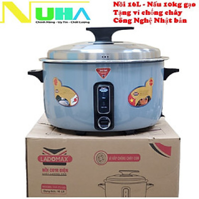 Nồi cơm điện công nghiệp chống cháy cơm 16Lit Ladomax Nhật HA-71160, mâm nhiệt oxi hóa cứng chống teo mâm-Hàng chính hãng