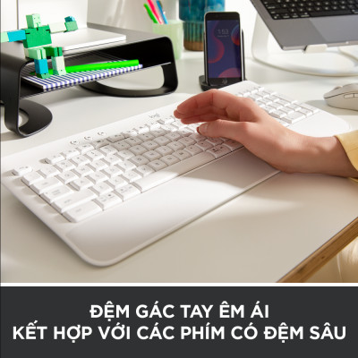 Bàn Phím Không Dây Logitech Signature K650 - Nhỏ gọn, gác tay tích hợp, tương thích Mac , Bluetooth & USB Bolt - Hàng chính hãng