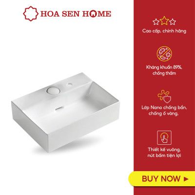 Lavabo đặt bàn TUSLO Pro PALL015, sứ vuông để bàn, chất liệu sứ Ceramic cao cấp, công nghệ men Nano kháng khuẩn đến 89% - Hàng chính hãng