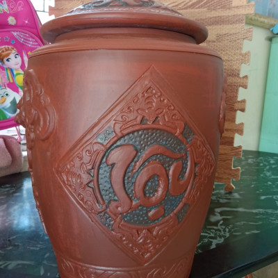 HŨ sành đựng gạo đắp nổi gốm sứ Bát Tràng