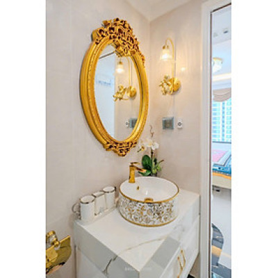 CHẬU RỬA MẶT, LAVABO TRÒN HOA VĂN VÀNG NHẬP KHẨU CHÍNH HÃNG GRVL 103H (men sáng 100 năm) (SP: Chậu)