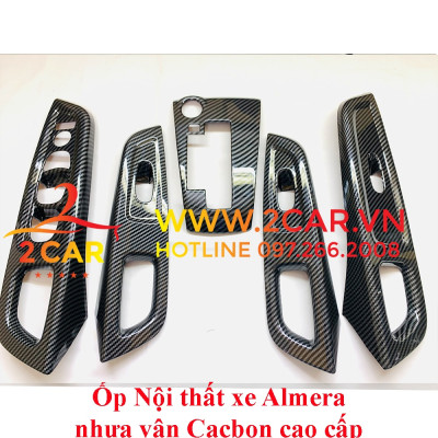 Ốp nội thất CARBON xe Nissan Almera 2021 2022 2023 Hàng nhựa ABS vân cacbon cao cấp