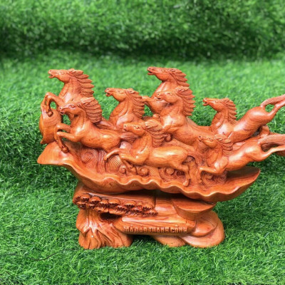 Tượng con ngựa mã đáo thành công bằng gỗ hương đá kt 42×34×12cm