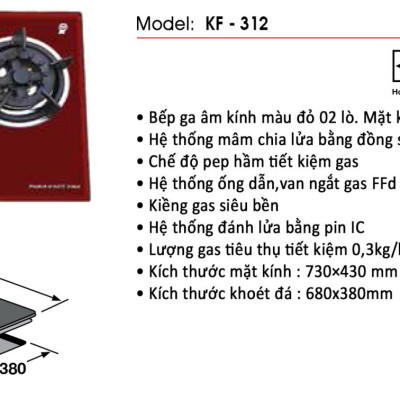Bếp gas âm đôi KAFF KF-312 - Sản phẩm chính hãng