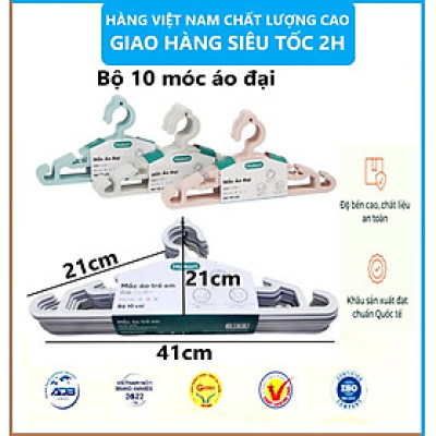 Bộ 10 móc quần áo HOKORI nhựa VIỆT NHẬT chất liệu nhựa pp nguyên sinh an toàn cho da nhạy cảm - Mắc áo trẻ em , người lớn - Hàng Việt Nam