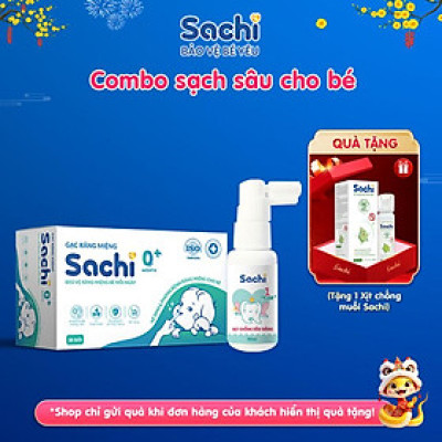 Combo 1 Gạc răng miệng cho bé 30 gói và 1 xịt chống sâu răng an toàn 30ml Sachi - Tặng 1 Xịt chống muỗi Sachi