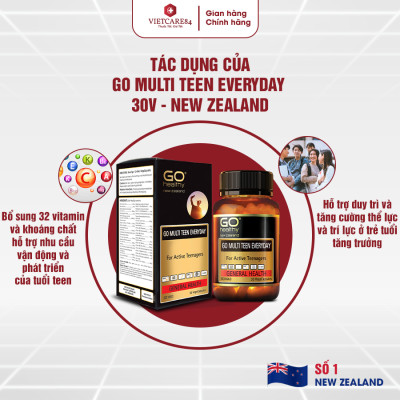 Viên uống cho tuổi teen nhập khẩu chính hãng New Zealand GO MULTI TEEN EVERYDAY (30 viên)  bổ sung 32 vitamin, khoáng chất và một số dưỡng chất hỗ trợ duy trì và tăng cường sức khỏe cho trẻ ở tuổi tăng trưởng, tuổi dậy thì