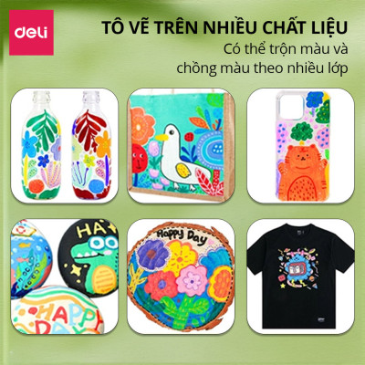 Màu Acrylic Dmast Tuýp 12ml 12/24/36 Màu Deli Cao Cấp Chống Thấm Nước Khô Nhanh Không Phai Màu Vẽ Trên Mọi Chất Liệu