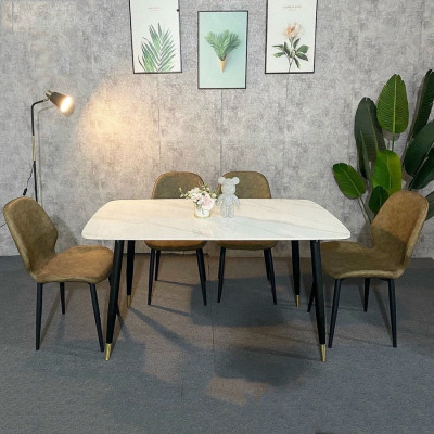 Bàn ăn mặt đá Ceramic bóng kết hợp ghế Nordic, bàn ăn 4 ghế 6 ghế 8 ghế