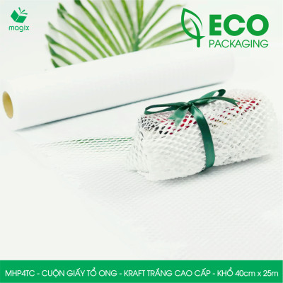 MHP4TC - 40cm x 25m - Cuộn giấy tổ ong chống sốc - Kraft trắng Cao Cấp - Giấy gói hàng, gói quà