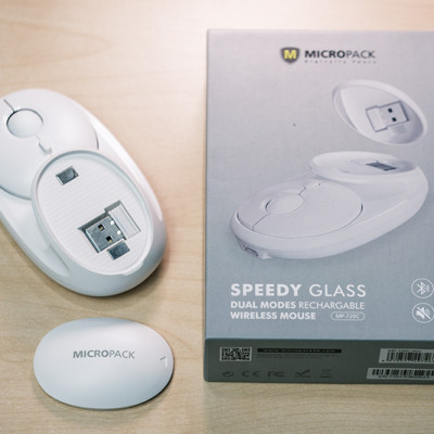 Chuột Không Dây MicroPack SPEED GLASS MP-720C Rechargeable Wireless Mouse 2.4G Bluetooth Dual Mode Tích Hợp Gương Mini Hàng Chính Hãng