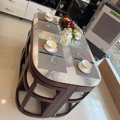 Bộ bàn ăn mặt đá tiết kiệm diện tích Tundo HFC-BBA637-13 cao cấp