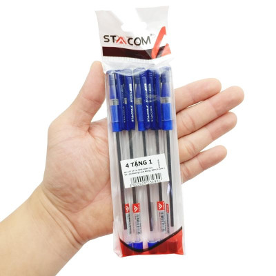 Vỉ 4 + 1 Bút Bi 0.6 mm - Stacom VBP2026 - Mực Xanh